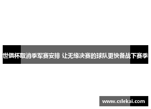 世俱杯取消季军赛安排 让无缘决赛的球队更快备战下赛季