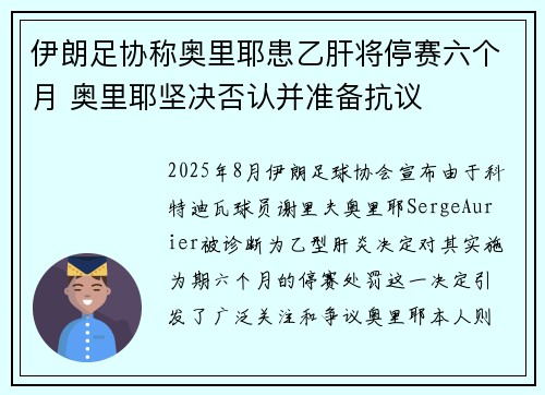 伊朗足协称奥里耶患乙肝将停赛六个月 奥里耶坚决否认并准备抗议