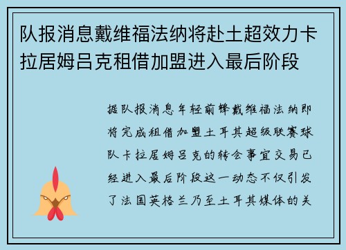 队报消息戴维福法纳将赴土超效力卡拉居姆吕克租借加盟进入最后阶段